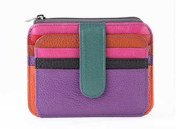 HASSION colorful cross leather card cases  with zipper and clasp for women