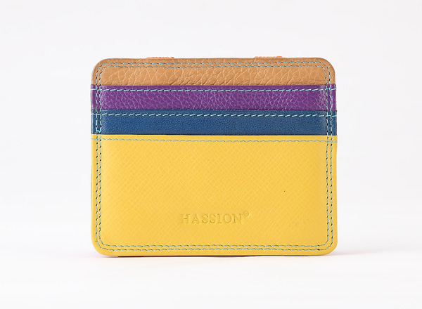 HASSION colorful cow leather card cases with maggic string for women
