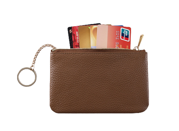 Zipper Slim Color Cowhide Coin Case